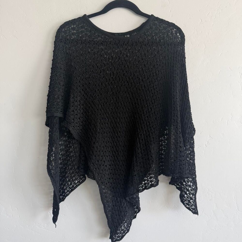 Black Crochet Womens Poncho One Size Knit Y2K Vintage Layering